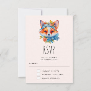 Niedlicher Orangenfuchs mit Blumenkronen RSVP Karte