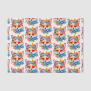 Niedlicher Orangenfuchs mit Blumenkronen Seidenpapier