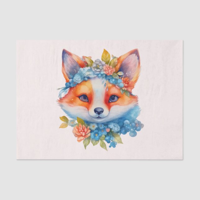 Niedlicher Orangenfuchs mit Blumenkronen Seidenpapier (Vorderseite)