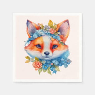 Niedlicher Orangenfuchs zum Geburtstag mit Blumenk Serviette