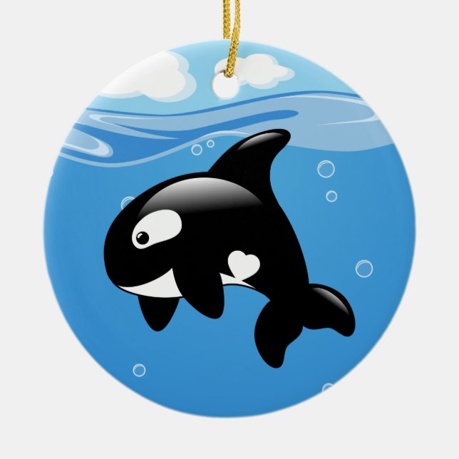 Niedlicher Orca Whale auf Blue Keramik Ornament (Vorne)