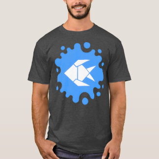 Niedlicher Origami Fisch auf einem blauen Schlag T-Shirt