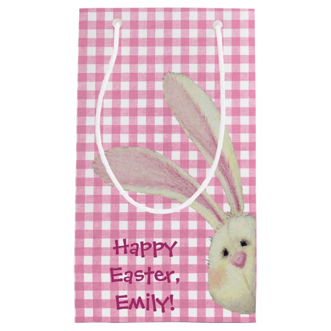 niedlicher Osterhase auf rosa Gingham Kleine Geschenktüte (Vorderseite)