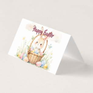 Niedlicher Osterhase im Korb mit farbenfrohen Eier