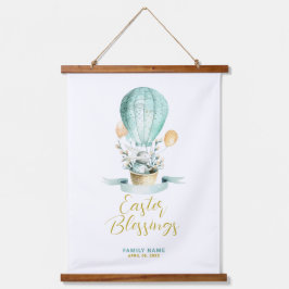 Niedlicher Osterhase in einem Heißluftballon, benu Wandteppich Mit Holzrahmen