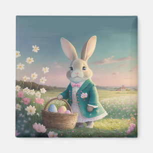 Niedlicher Osterhase in kleinem blauen Jackett Magnet