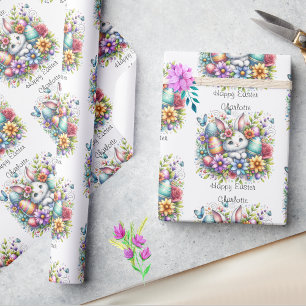 Niedlicher Osterhase Kindername oder Geburtstag hi Geschenkpapier