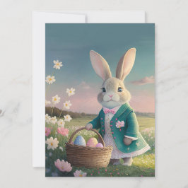 Niedlicher Osterhase mit blauer Jacke Feiertagskarte