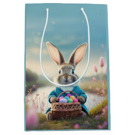 Niedlicher Osterhase mit blauer Jacke Mittlere Geschenktüte