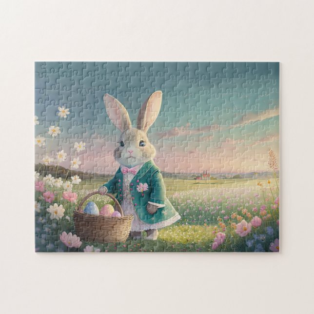 Niedlicher Osterhase mit blauer Jacke Puzzle (Horizontal)