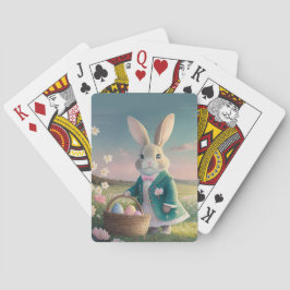 Niedlicher Osterhase mit blauer Jacke Spielkarten