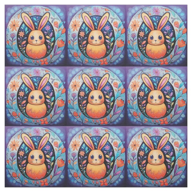 Niedlicher Osterhase mit Blume Stoff (Muster)