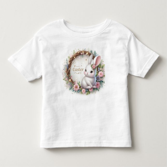 Niedlicher Osterhase mit Blumenkranz Kleinkind T-shirt (Vorderseite)
