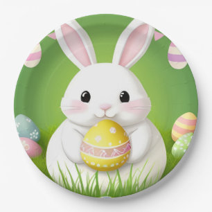 Niedlicher Osterhase mit dekorativen Eiern Pappteller