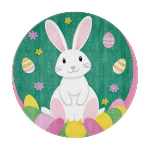 Niedlicher Osterhase mit dekorativen Eiern Schneidebrett