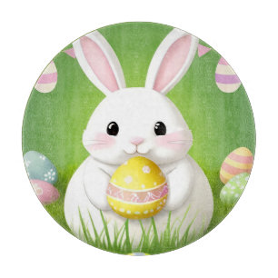 Niedlicher Osterhase mit dekorativen Eiern Schneidebrett