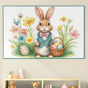 Niedlicher Osterhase mit Eierkörbe Illustration Poster