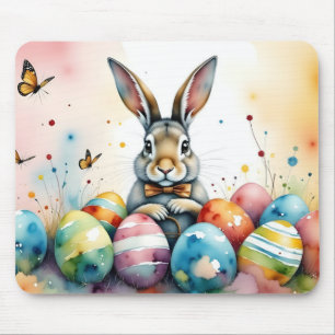Niedlicher Osterhase mit farbenfrohen bemalten Eie Mousepad