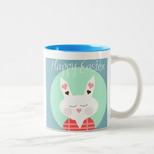 Niedlicher Osterhase mit rosa Herzen Zweifarbige Tasse