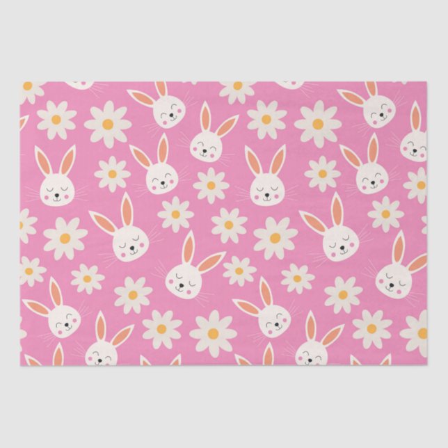 Niedlicher Osterhase mit weißen Blume auf Rosa Seidenpapier (Vorderseite)