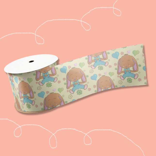 Niedlicher Osterhase Satinband (Cute bunny pattern yellow ribbon for decorating Easter or Baby Shower baskets . )