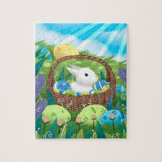 Niedlicher Osterhase und dekorierte Eier Puzzle
