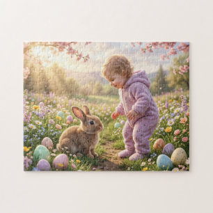 Niedlicher Osterhase und Kind Puzzle