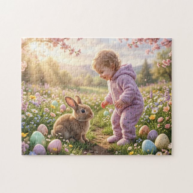 Niedlicher Osterhase und Kind Puzzle (Horizontal)