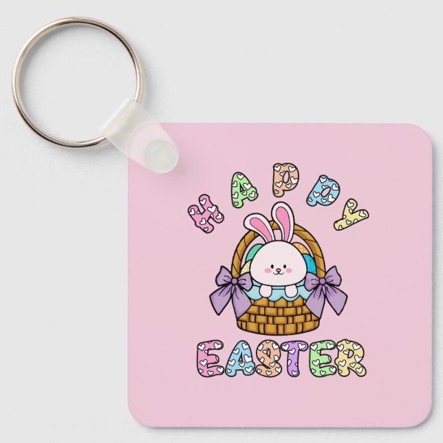 Niedlicher Osterhasen Basketball mit Eiern Schlüss Schlüsselanhänger (Vorderseite)