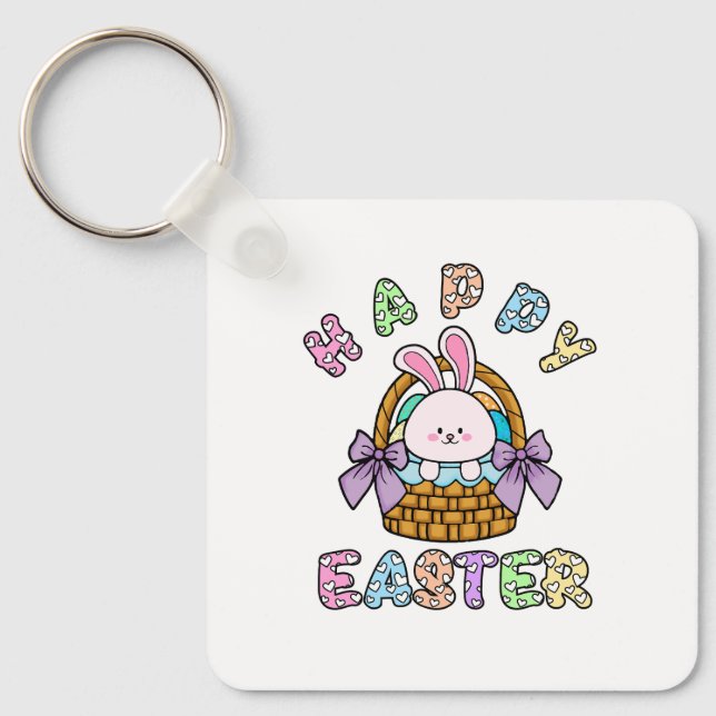 Niedlicher Osterhasen Basketball mit Eiern Schlüss Schlüsselanhänger (Vorderseite)
