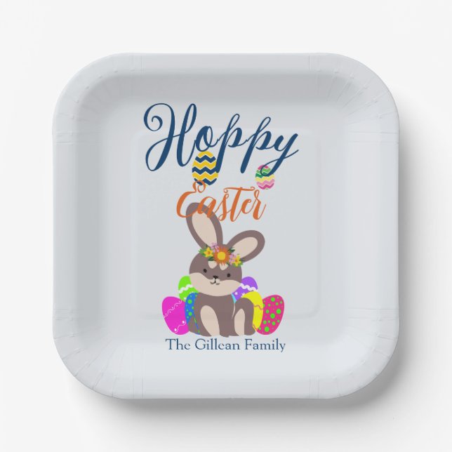 niedlicher Osterhasen Happy Oaster Pappteller (Vorderseite)
