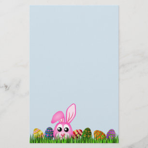 Niedlicher Osterhasen und Eier in Grasstationen Briefpapier