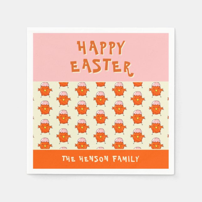 Niedlicher Osterkick mit Eggshell Muster Party Serviette (Vorderseite)