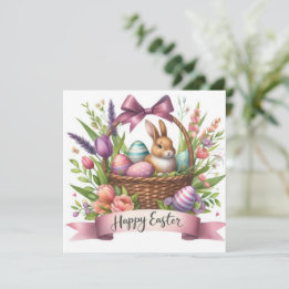 Niedlicher Osterkorb Bunny Floral Illustration Feiertagskarte