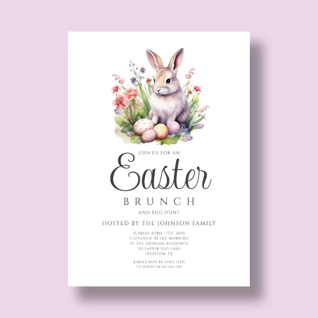 Niedlicher Osternbrunch und Eierjagd Einladung (Cute Bunny Easter Brunch And Egg Hunt Invitation)