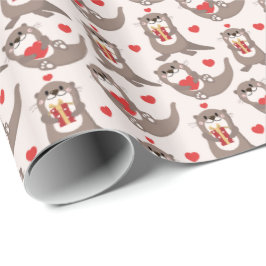 Niedlicher Otter Geschenk Rotes Herz Kindergeburts Geschenkpapier