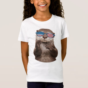 niedlicher Otter mit amerikanischer Fahne T-Shirt