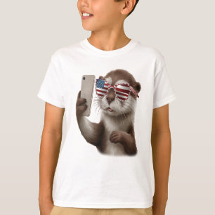 niedlicher Otter mit amerikanischer Fahne T-Shirt