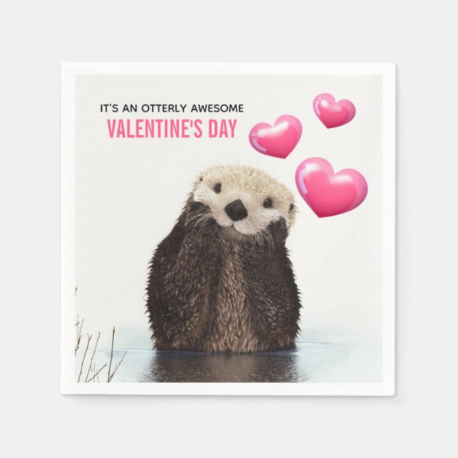 Niedlicher Otter mit HerzValentinstag Serviette (Vorderseite)