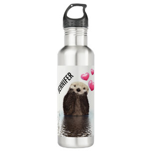 Niedlicher Otter mit rosa Liebe-Herzen Edelstahlflasche