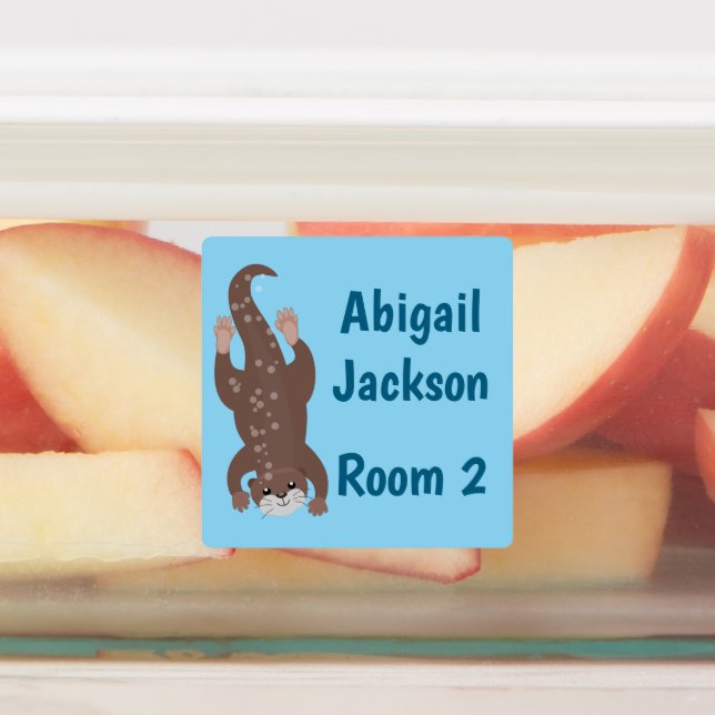 Niedlicher Otter Tauchen personalisierter Cartoon Etiketten (Befestigt)