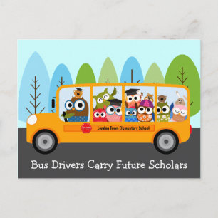 Niedlicher Owl School Busfahrer Danke Postkarte