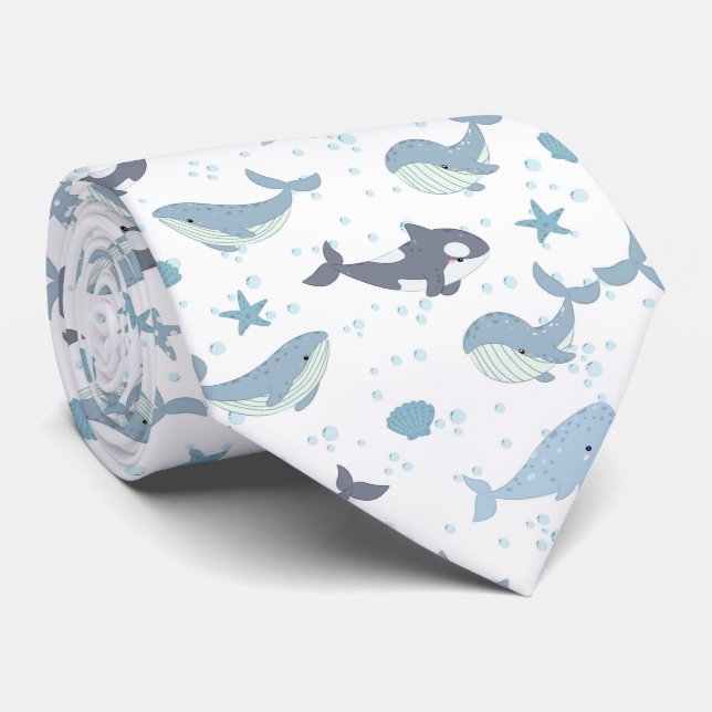 Niedlicher Ozean Kreaturen Sea Life Neck Tie Krawatte (Gerollt)