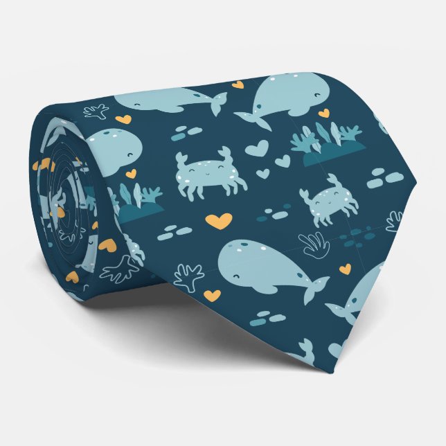 Niedlicher Ozean Kreaturen Sea Life Neck Tie Krawatte (Gerollt)