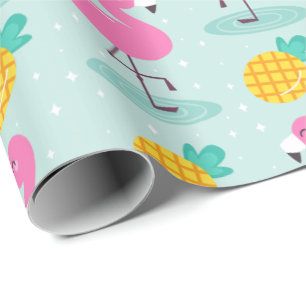Niedlicher Ozean Sommer Ananas und rosa Flamingo Geschenkpapier