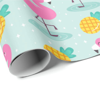 Niedlicher Ozean Sommer Ananas und rosa Flamingo Geschenkpapier