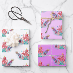 Niedlicher Ozeanbaby Octopus bunt Geschenkpapier Set