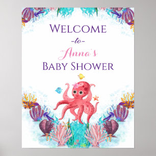Niedlicher Ozeanbaby Octopus bunt Willkommen Poster