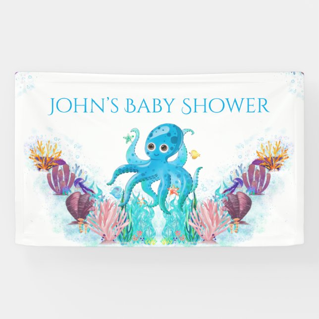 Niedlicher Ozeanjunge Octopus Farbenfrohe Babydusc Banner (Horizontal)