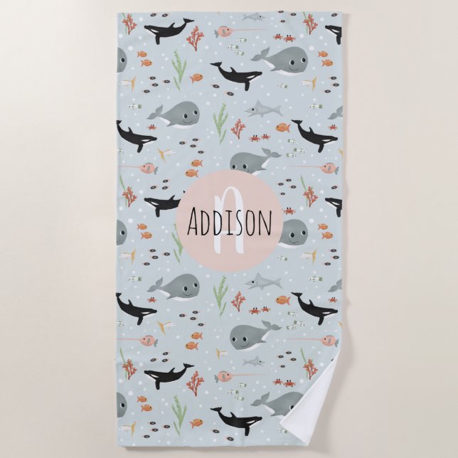 Niedlicher Ozeanwal und Meeresmuster Kinder Strandtuch (Vorderseite)